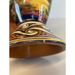 ANTICO VASO CERAMICA Zulimo Aretini DECORO CAVALLI SMALTO POLICROMO ORO 1950