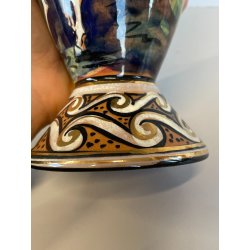 ANTICO VASO CERAMICA Zulimo Aretini DECORO CAVALLI SMALTO POLICROMO ORO 1950