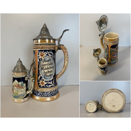 COPPIA BOCCALE BIRRA CERAMICA VINTAGE LIDED BEER STAIN Reinhold Markelbach '70