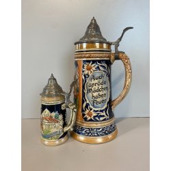 COPPIA BOCCALE BIRRA CERAMICA VINTAGE LIDED BEER STAIN Reinhold Markelbach '70