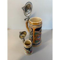 COPPIA BOCCALE BIRRA CERAMICA VINTAGE LIDED BEER STAIN Reinhold Markelbach '70