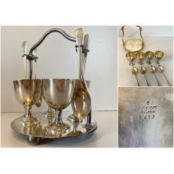 SET SERVIZIO per 4 UOVA ALLA COQUE BREAKFAST EGGS HOLDER METALLO ARGENTATO UK