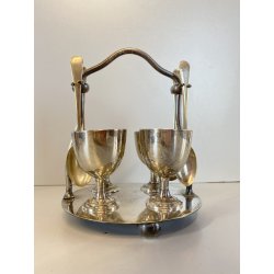 SET SERVIZIO per 4 UOVA ALLA COQUE BREAKFAST EGGS HOLDER METALLO ARGENTATO UK