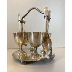 SET SERVIZIO per 4 UOVA ALLA COQUE BREAKFAST EGGS HOLDER METALLO ARGENTATO UK