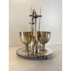 SET SERVIZIO per 4 UOVA ALLA COQUE BREAKFAST EGGS HOLDER METALLO ARGENTATO UK