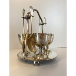 SET SERVIZIO per 4 UOVA ALLA COQUE BREAKFAST EGGS HOLDER METALLO ARGENTATO UK