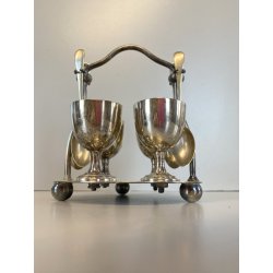 SET SERVIZIO per 4 UOVA ALLA COQUE BREAKFAST EGGS HOLDER METALLO ARGENTATO UK