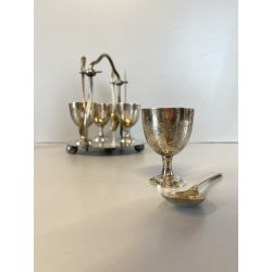 SET SERVIZIO per 4 UOVA ALLA COQUE BREAKFAST EGGS HOLDER METALLO ARGENTATO UK