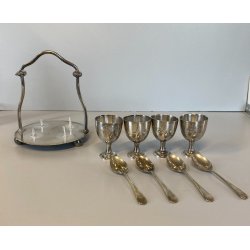 SET SERVIZIO per 4 UOVA ALLA COQUE BREAKFAST EGGS HOLDER METALLO ARGENTATO UK