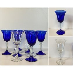 Lotto n° 10 CALICI BLU COBALTO e TRASPARENTE BICCHIERI ø 7,2 x 17,5 cm/h