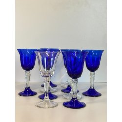 Lotto n° 10 CALICI BLU COBALTO e TRASPARENTE BICCHIERI ø 7,2 x 17,5 cm/h