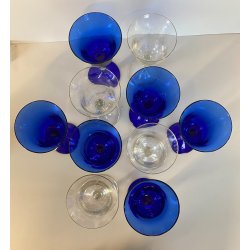 Lotto n° 10 CALICI BLU COBALTO e TRASPARENTE BICCHIERI ø 7,2 x 17,5 cm/h