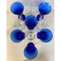 Lotto n° 10 CALICI BLU COBALTO e TRASPARENTE BICCHIERI ø 7,2 x 17,5 cm/h