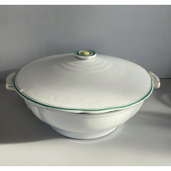 ZUPPIERA CERAMICA DECORO PROFILO DOPPIA LINEA VERDE ORO VINTAGE ANNI '40 - ø25cm