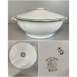 ZUPPIERA CERAMICA DECORO PROFILO DOPPIA LINEA VERDE ORO VINTAGE ANNI '40 - ø25cm