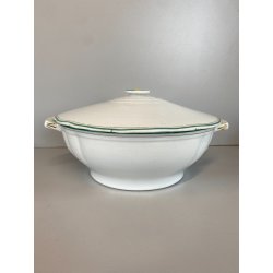 ZUPPIERA CERAMICA DECORO PROFILO DOPPIA LINEA VERDE ORO VINTAGE ANNI '40 - ø25cm