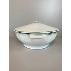 ZUPPIERA CERAMICA DECORO PROFILO DOPPIA LINEA VERDE ORO VINTAGE ANNI '40 - ø25cm