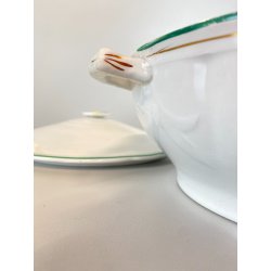 ZUPPIERA CERAMICA DECORO PROFILO DOPPIA LINEA VERDE ORO VINTAGE ANNI '40 - ø25cm