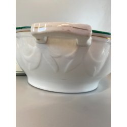 ZUPPIERA CERAMICA DECORO PROFILO DOPPIA LINEA VERDE ORO VINTAGE ANNI '40 - ø25cm