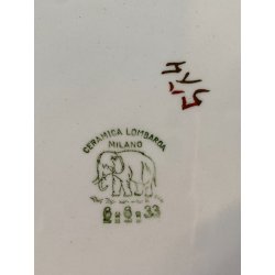 ZUPPIERA CERAMICA DECORO PROFILO DOPPIA LINEA VERDE ORO VINTAGE ANNI '40 - ø25cm