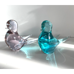 COPPIA UCCELLINI VETRO DI MURANO BIRDS GLASS VINTAGE ANNI 70 PURPLE SKY BLUE h11