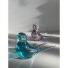 COPPIA UCCELLINI VETRO DI MURANO BIRDS GLASS VINTAGE ANNI 70 PURPLE SKY BLUE h11