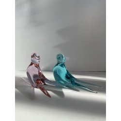 COPPIA UCCELLINI VETRO DI MURANO BIRDS GLASS VINTAGE ANNI 70 PURPLE SKY BLUE h11
