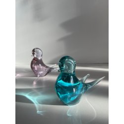 COPPIA UCCELLINI VETRO DI MURANO BIRDS GLASS VINTAGE ANNI 70 PURPLE SKY BLUE h11