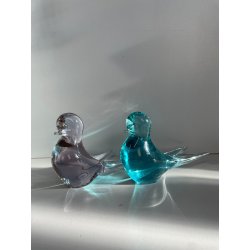 COPPIA UCCELLINI VETRO DI MURANO BIRDS GLASS VINTAGE ANNI 70 PURPLE SKY BLUE h11
