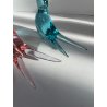 COPPIA UCCELLINI VETRO DI MURANO BIRDS GLASS VINTAGE ANNI 70 PURPLE SKY BLUE h11