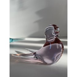 COPPIA UCCELLINI VETRO DI MURANO BIRDS GLASS VINTAGE ANNI 70 PURPLE SKY BLUE h11