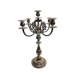 ANTICO GRANDE CANDELABRO METALLO ARGENTATO FIRMATO BROGGI 5 LUMI EPOCA '900