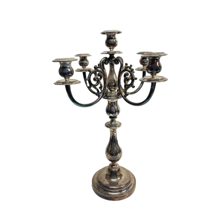 ANTICO GRANDE CANDELABRO METALLO ARGENTATO FIRMATO BROGGI 5 LUMI EPOCA '900