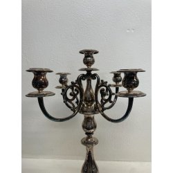 ANTICO GRANDE CANDELABRO METALLO ARGENTATO FIRMATO BROGGI 5 LUMI EPOCA '900