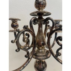 ANTICO GRANDE CANDELABRO METALLO ARGENTATO FIRMATO BROGGI 5 LUMI EPOCA '900