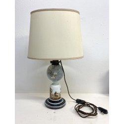 LAMPADA A PETROLIO ELETTRIFICATA VETRO OPALINO DECORO PAESAGGIO MAPPAMONDO 58 cm