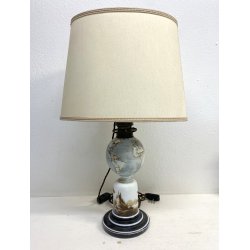LAMPADA A PETROLIO ELETTRIFICATA VETRO OPALINO DECORO PAESAGGIO MAPPAMONDO 58 cm