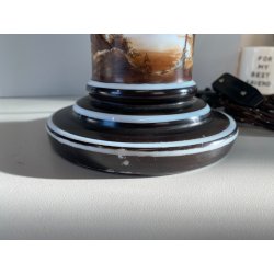 LAMPADA A PETROLIO ELETTRIFICATA VETRO OPALINO DECORO PAESAGGIO MAPPAMONDO 58 cm