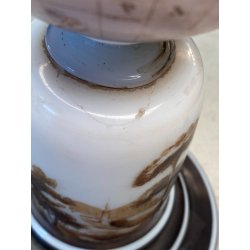 LAMPADA A PETROLIO ELETTRIFICATA VETRO OPALINO DECORO PAESAGGIO MAPPAMONDO 58 cm