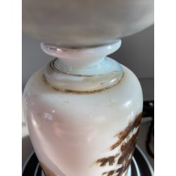 LAMPADA A PETROLIO ELETTRIFICATA VETRO OPALINO DECORO PAESAGGIO MAPPAMONDO 58 cm