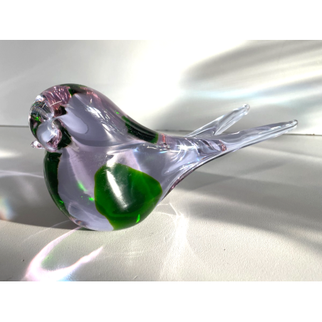 UCCELLO VETRO DI MURANO BIRD GLASS VINTAGE ANNI 70 PURPLE GREEN h 11 CM ITALIA
