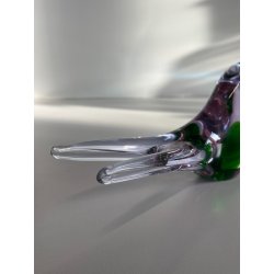 UCCELLO VETRO DI MURANO BIRD GLASS VINTAGE ANNI 70 PURPLE GREEN h 11 CM ITALIA