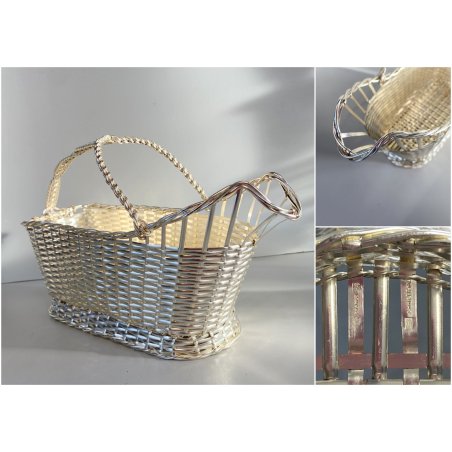 CESTINO INTRECCIO VIMINI Christofle Francia  PORTABOTTIGLIA ARGENTATO VINTAGE