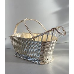 CESTINO INTRECCIO VIMINI Christofle Francia  PORTABOTTIGLIA ARGENTATO VINTAGE