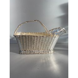 CESTINO INTRECCIO VIMINI Christofle Francia  PORTABOTTIGLIA ARGENTATO VINTAGE