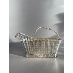 CESTINO INTRECCIO VIMINI Christofle Francia  PORTABOTTIGLIA ARGENTATO VINTAGE