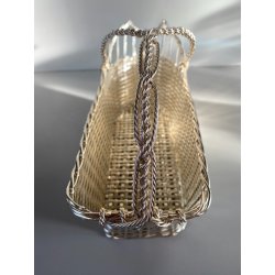CESTINO INTRECCIO VIMINI Christofle Francia  PORTABOTTIGLIA ARGENTATO VINTAGE