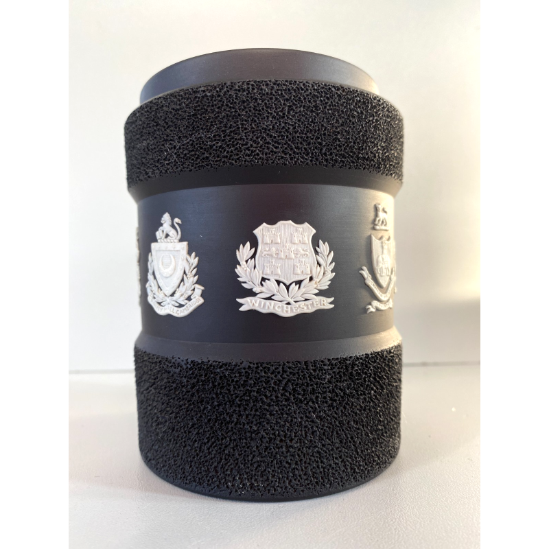 BARATTOLO PER TABACCO JASPERWARE Wedgwood BASALTO NERO STEMMI BIANCHI RILIEVO
