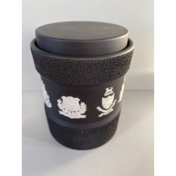BARATTOLO PER TABACCO JASPERWARE Wedgwood BASALTO NERO STEMMI BIANCHI RILIEVO