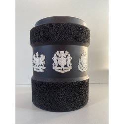 BARATTOLO PER TABACCO JASPERWARE Wedgwood BASALTO NERO STEMMI BIANCHI RILIEVO